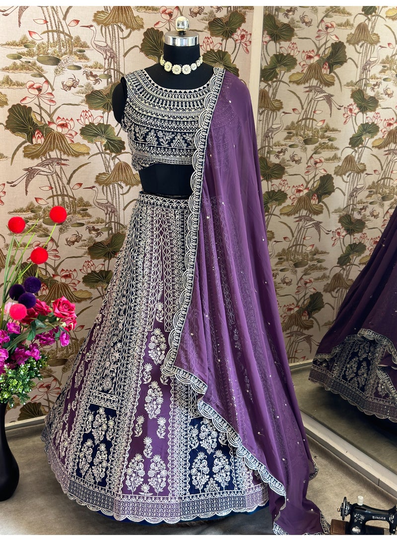 Super Asian Elegant Faux Georgette Lehenga Set with Sequin Embroidery Work | Includes Dupatta & Unstitched Blouse  - Image 4