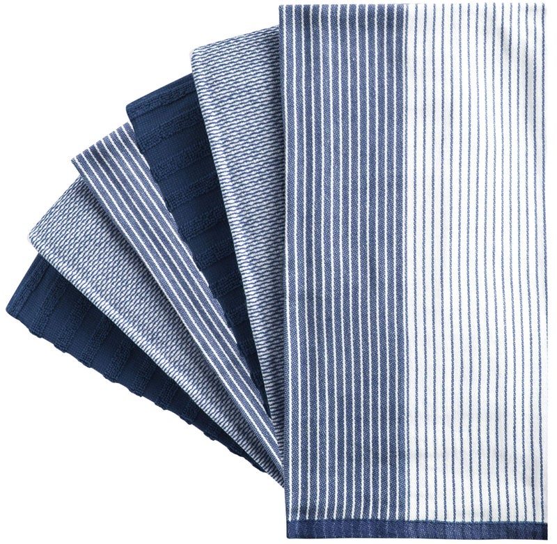 Bumble Towels Premium Kitchen Towels (20”x 28”, 6 Pack) | Large Cotton Dish Towels | Flat & Terry Highly Absorbent Kitchen Linen Set with Hanging Loop | Navy Blue - Image 3