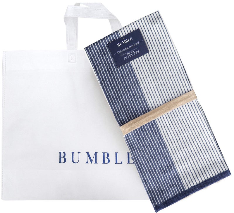 Bumble Towels Premium Kitchen Towels (20”x 28”, 6 Pack) | Large Cotton Dish Towels | Flat & Terry Highly Absorbent Kitchen Linen Set with Hanging Loop | Navy Blue - Image 5