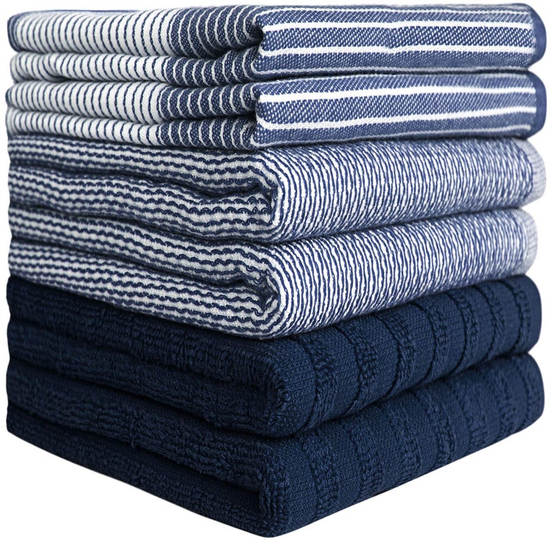 Bumble Towels Premium Kitchen Towels (20”x 28”, 6 Pack) | Large Cotton Dish Towels | Flat & Terry Highly Absorbent Kitchen Linen Set with Hanging Loop | Navy Blue - Image 2