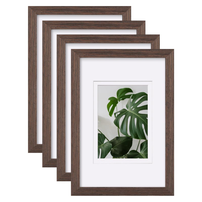 Egofine Egofine 8x12 Picture Frames Made of Solid Wood with Plexiglass  Display Pictures 5x7/6x8 with Mat or 8x12 Without Mat Set of 4 for Tabletop and Wall Mounting  Rustic Brown  - Image 1