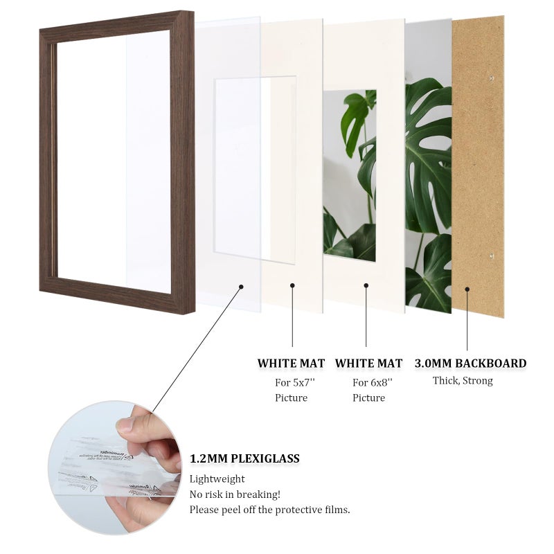 Egofine Egofine 8x12 Picture Frames Made of Solid Wood with Plexiglass  Display Pictures 5x7/6x8 with Mat or 8x12 Without Mat Set of 4 for Tabletop and Wall Mounting  Rustic Brown  - Image 4