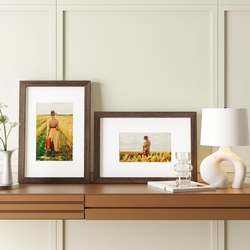 Egofine Egofine 8x12 Picture Frames Made of Solid Wood with Plexiglass  Display Pictures 5x7/6x8 with Mat or 8x12 Without Mat Set of 4 for Tabletop and Wall Mounting  Rustic Brown  - Image 5