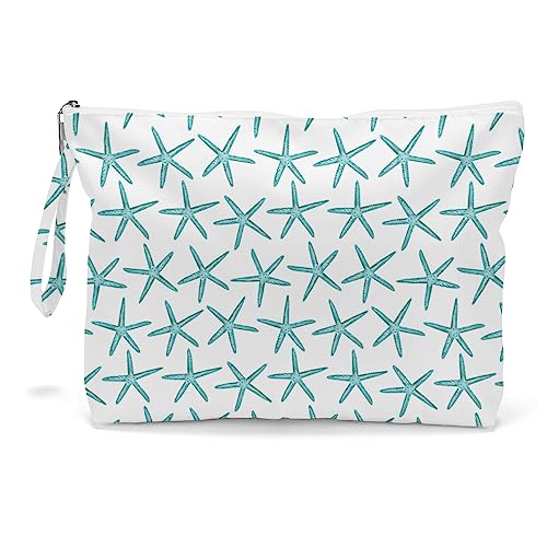 Fokongna Travel Makeup Bag Wet Dry Bag for Swimsuit Beach Pool Diapers Dirty Yoga Gym Clothes Zipper Pouch for Women Sister Friends Ocean Sea Shells Beach Starfish - Image 1