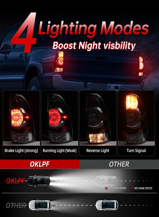 OKLPF Rear Brake Tail Light Compatible With 2005 2006 2007 2008 2009 2010 2011 2012 2013 2014 2015 Toyota Tacoma Pickup Taillight LED Lens Bulb and Harness Included(Black Housing) - Image 3