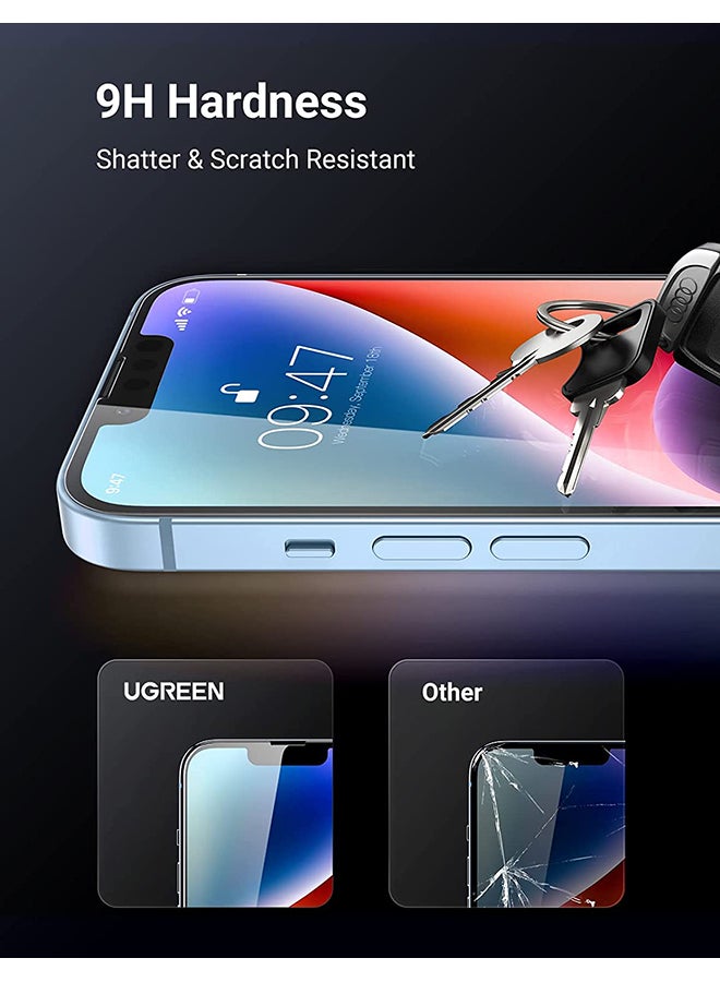يو جرين واقي شاشة iPhone 14 Plus/iPhone 13 Pro Max عبوتين مقاس 6.7 بوصة مع إطار محاذاة سهل التركيب، خالٍ من الفقاعات، شفاف عالي الدقة، مقاوم للخدش، مضاد لبصمات الأصابع، طبقة زجاجية مقسى كاملة الشاشة - Image 3