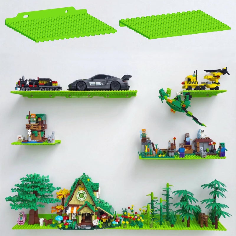 LRANFOW 6 Pack Wall Display Shelves with Dual Sided 16x13 Building Studs, 4x5 Inch Building Plate Compatible with Lego Building Bricks for Organized Storage & Modern Room Decor, Glow in The Dark - Image 1