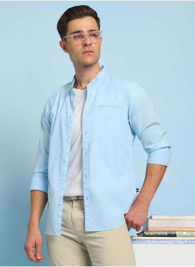 Dennis Lingo Men's Sky Blue Slim Fit Casual Spread Shirt  - Image 1