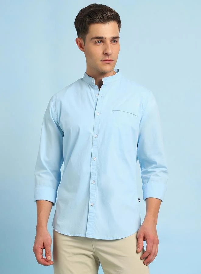 Dennis Lingo Men's Sky Blue Slim Fit Casual Spread Shirt