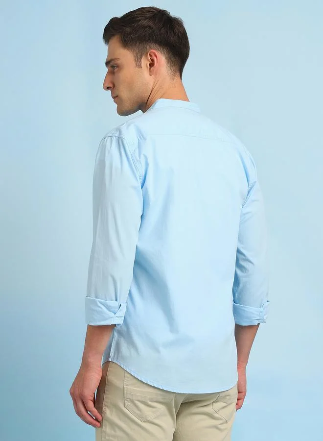 Dennis Lingo Men's Sky Blue Slim Fit Casual Spread Shirt