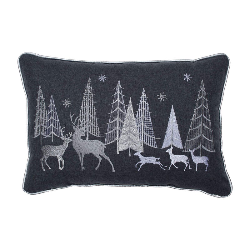 Pillow Perfect Christmas Forest Scene Decorative Lumbar Pillow 12 x 18 GrayWhite