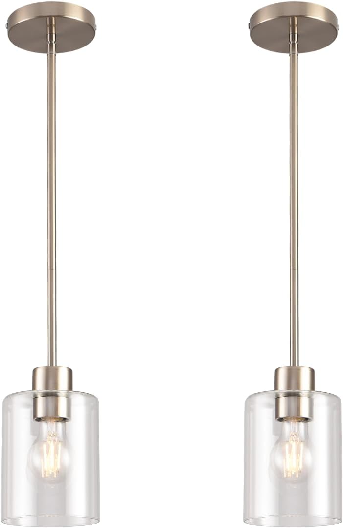 KLSS Brushed Nickel Pendant Lights,Modern Farmhouse Pendant Light,Light Fixture Kitchen Pendant Mini Hanging Light for Sink Island,Adjustable Height,Home Décor Lighting (Brushed Nickel 2 pack Stem Rod) - Image 1