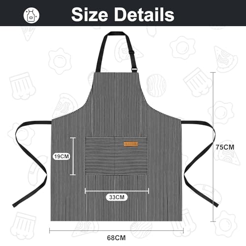 VALOME 2 Pack Kitchen Aprons Apron for Cooking with 2 Pockets Unisex Adjustable Neck Strap Chef Aprons for Men Women PINK BLACK - Image 3