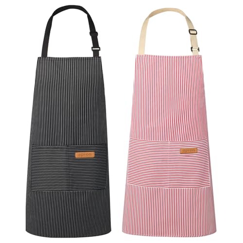 VALOME 2 Pack Kitchen Aprons Apron for Cooking with 2 Pockets Unisex Adjustable Neck Strap Chef Aprons for Men Women PINK BLACK - Image 1