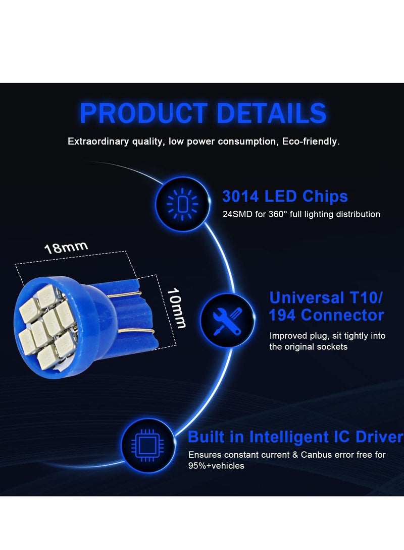 Y&D 20Pcs T10 194 168 LED Dash Instrument Light Bulbs Blue Super Bright Panel Gauge Cluster Dashboard Lights 12V Chipset - Image 5