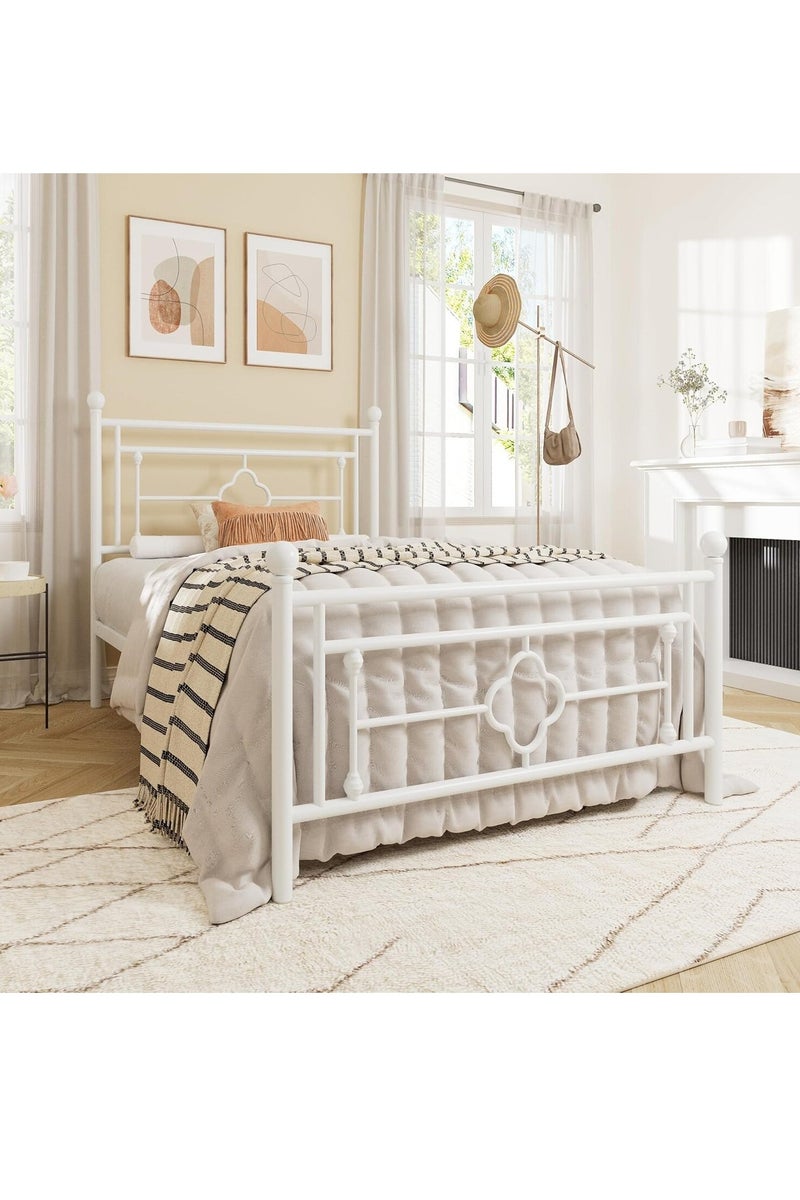 NZONE STORE Classic Decorative Design Single Metal Bed - Elegant White Frame 190cm-90cm - Image 1