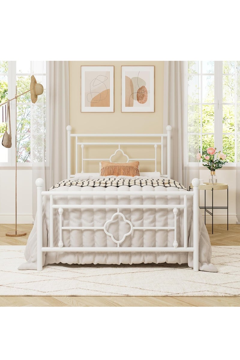 NZONE STORE Classic Decorative Design Single Metal Bed - Elegant White Frame 190cm-90cm - Image 2