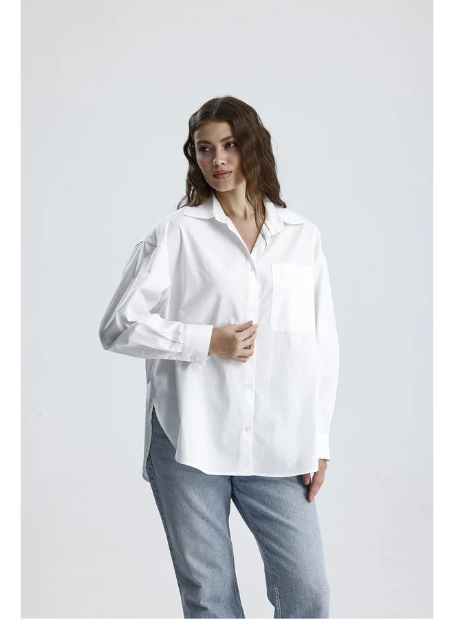 GACACOLLECTION MODENA Poplin Fabric White Shirt with Back Tie %100 Cotton