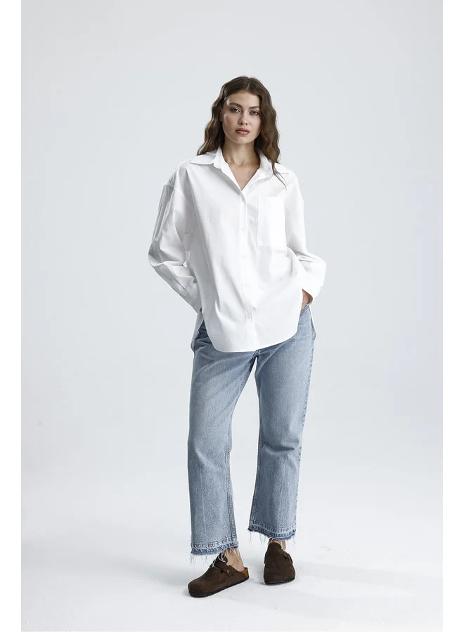 GACACOLLECTION MODENA Poplin Fabric White Shirt with Back Tie %100 Cotton