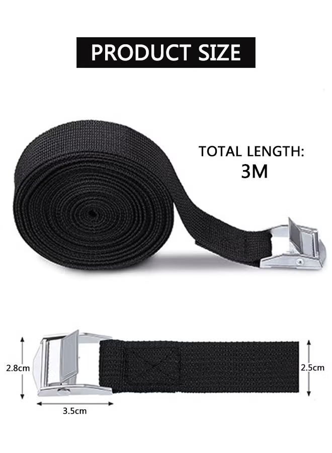 3 PCS Lashing Strap 2.5cmx3M, Cam Buckle Tie Down Straps Heavy Duty Secure Straps up to 100KGS Capacity for Bicycles, Motorcycle, Kayak, Trailer, Cargo, Truck, Luggage - Image 2