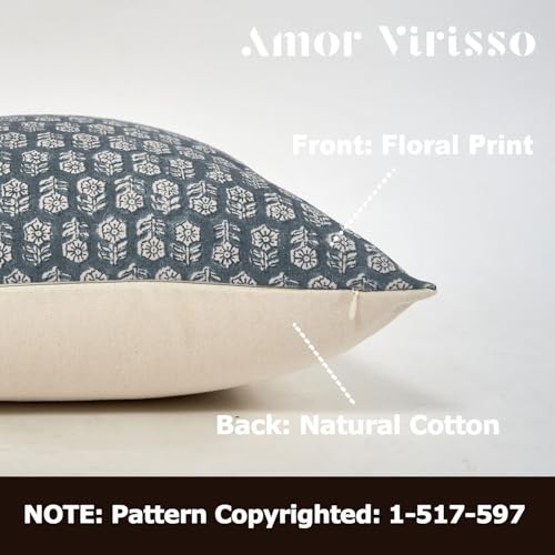 Amor Virisso Floral Pillow Covers 20x20 Farmhouse Neutral Decorative Pillow Covers for Couch Accent Sofa Pillows 1PC, Dusty Blue - Image 2