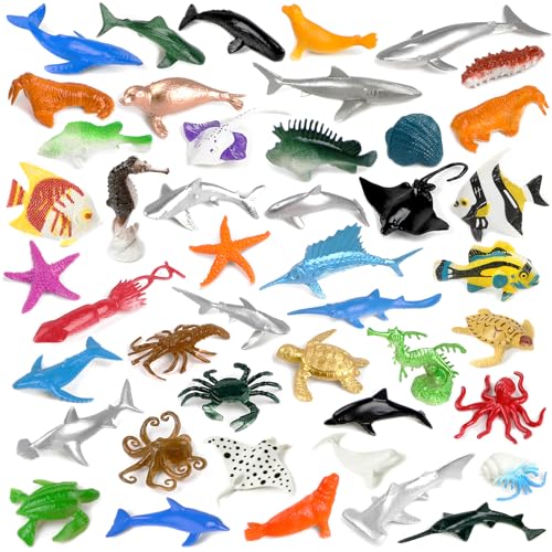 FXMHEHBB 46 Pack Mini Ocean Sea Animals Toys Assorted Vinyl Plastic Ocean Animal Figures Sea Creatures Toys for Kids Party Favors Educational Toy - Image 1