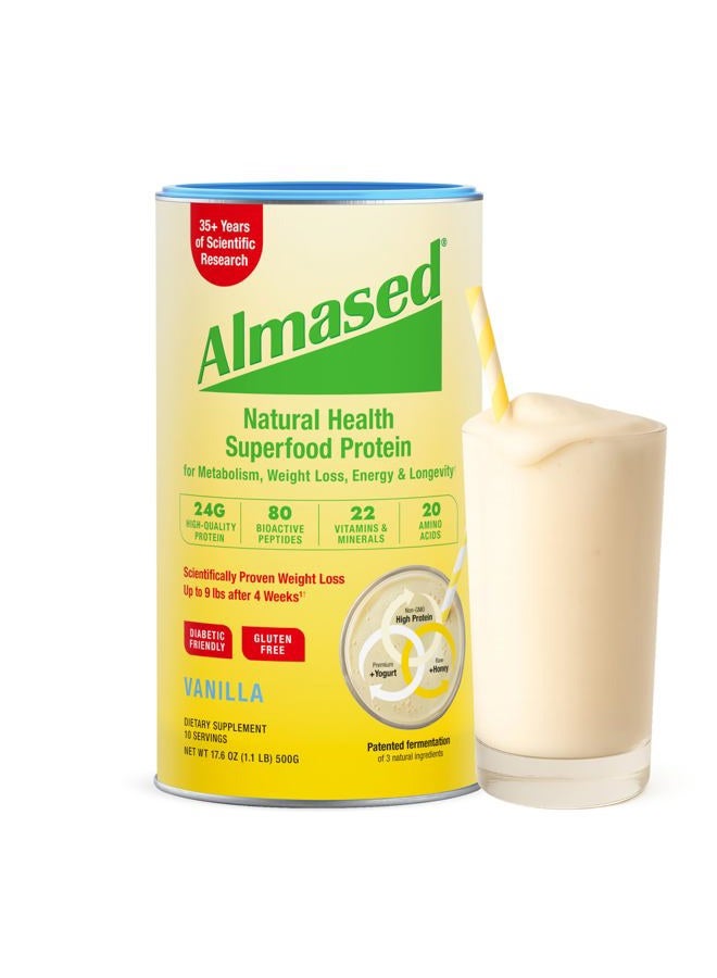 ALMASED Vanilla Meal Replacement Shake - Low-Glycemic High Plant Base Protein Powder- Nutritional Weight Health Support Supplement - Vanilla Flavor - 17.6 oz (1.1 Pound (1 Pack)) - Image 1