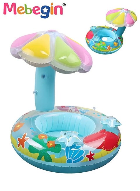 Mushroom Shape Pool Float with Sun Canopy, Inflatable Pool Float for Babies and Toddlers, Creative Float with Safety Seat, Comfortable Durable Floaty, Fun Water Toys for Kids, Suitable for Family Swimming Pools, Outdoor Trips, Lakes and Beaches, 65*70*87cm