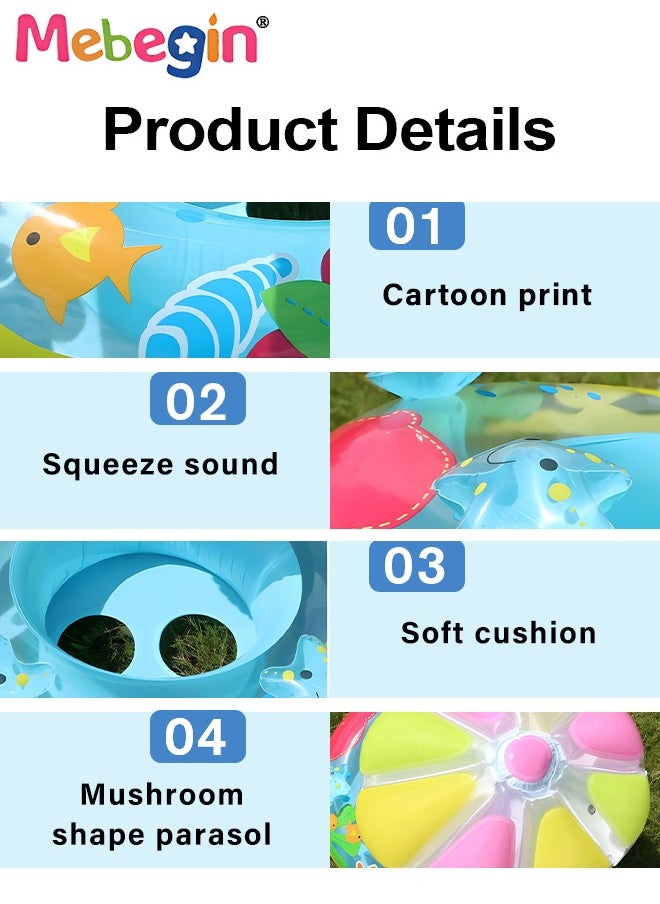 MEBEGIN - Mushroom Shape Pool Float with Sun Canopy, Inflatable Pool Float for Babies and Toddlers, Creative Float with Safety Seat, Comfortable Durable Floaty, Fun Water Toys for Kids, Suitable for Family Swimming Pools, Outdoor Trips, Lakes and Beaches, 65*70*87cm - Image 1