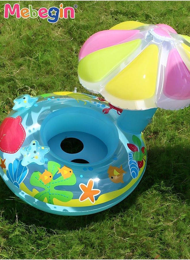 MEBEGIN - Mushroom Shape Pool Float with Sun Canopy, Inflatable Pool Float for Babies and Toddlers, Creative Float with Safety Seat, Comfortable Durable Floaty, Fun Water Toys for Kids, Suitable for Family Swimming Pools, Outdoor Trips, Lakes and Beaches, 65*70*87cm - Image 1