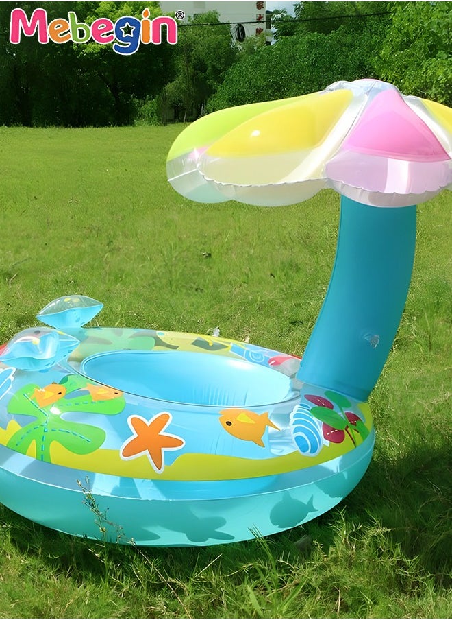 MEBEGIN - Mushroom Shape Pool Float with Sun Canopy, Inflatable Pool Float for Babies and Toddlers, Creative Float with Safety Seat, Comfortable Durable Floaty, Fun Water Toys for Kids, Suitable for Family Swimming Pools, Outdoor Trips, Lakes and Beaches, 65*70*87cm - Image 1