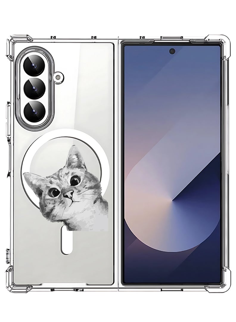 Theodor Magnetic Case for Samsung Galaxy Z Fold 7 Compatible with MagSafe Wireless Charging, Shockproof Phone Bumper Cover Cat Peep - Image 1