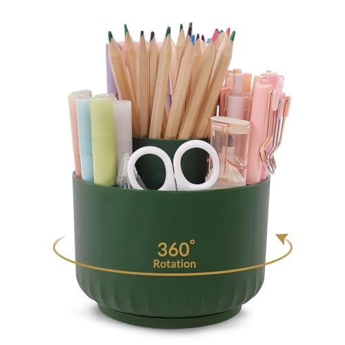 SKYDUE 360 Degree Rotating Desk Organizer DualPurpose Pencil Pen Holder for Desk Rotating Pencil Cup with Stickers Office Supplies Desk Decor for Office School Home - Image 1