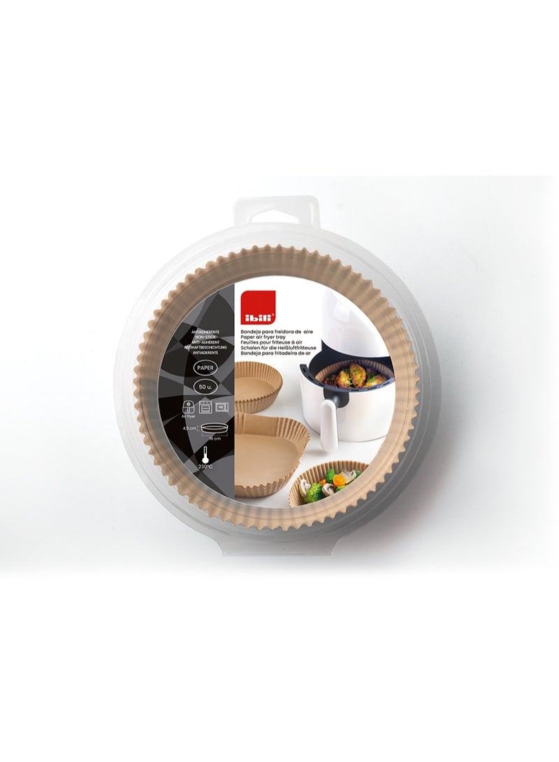 ibili Disposable Paper Air Fryer Tray Round 50 pcs, Non Stick Waterproof Heat Resistant Up to 230º, Greaseproof Silicone Coated, Microwave Oven Safe, Keeps Fryer Clean, Healthy Cooking Accessory - Image 3