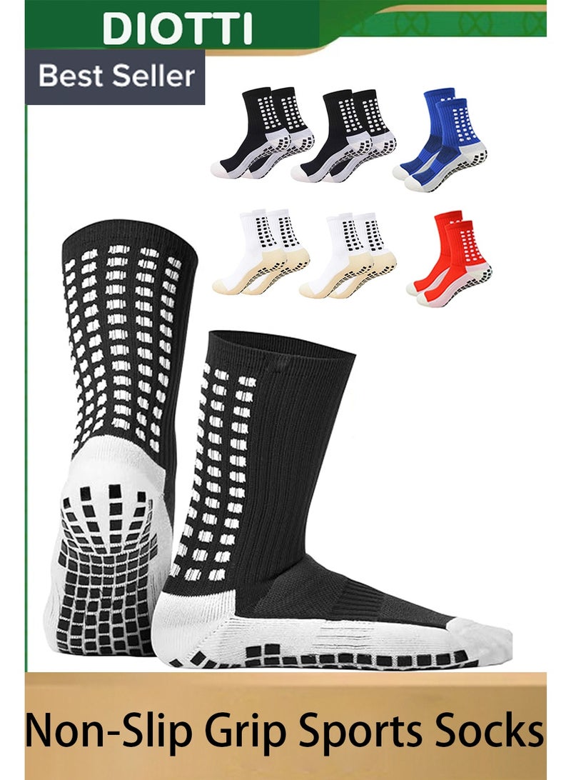 DIOTTI 6 Pairs Non-Slip Grip Sports Socks, Anti-Skid Athletic Socks for Soccer, Football, Basketball, Yoga, Running, Training for Men & Women (2 Black + 2 White + 1 Red + 1 Blue) - Image 1