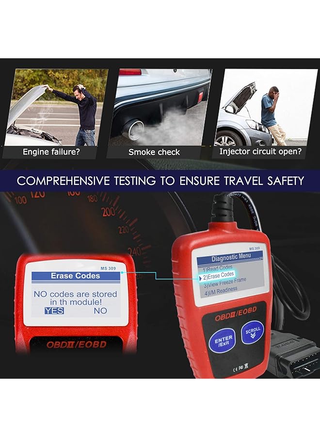 Aookay Ms309 Obd2 Scanner Check Engine Light Fault Code Reader Universal Obdii Diagnostic Scan Tool Read Clear Trouble Codes, View Freeze Frame Data, I/M Readiness Smog Check (Ms309)  - Image 3