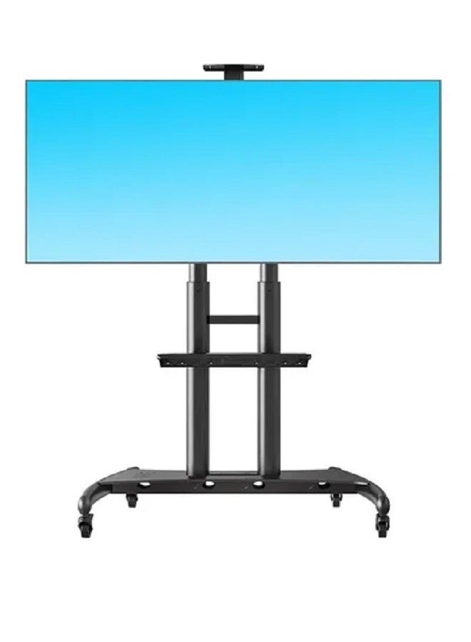 TV Cart Rolling TV Stand with Lockable Wheels for 55 to 80 Inch Plasma LCD LED Flat or Curved Screen TVs up to 100lbs - Height Adjustable (55-80 inch) Black - Image 1