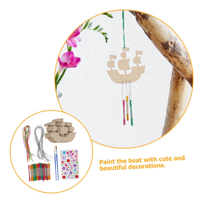 DIY Wooden Sailboat Wind Chime Kit for Kids Creative Craft Home Decor - Image 4