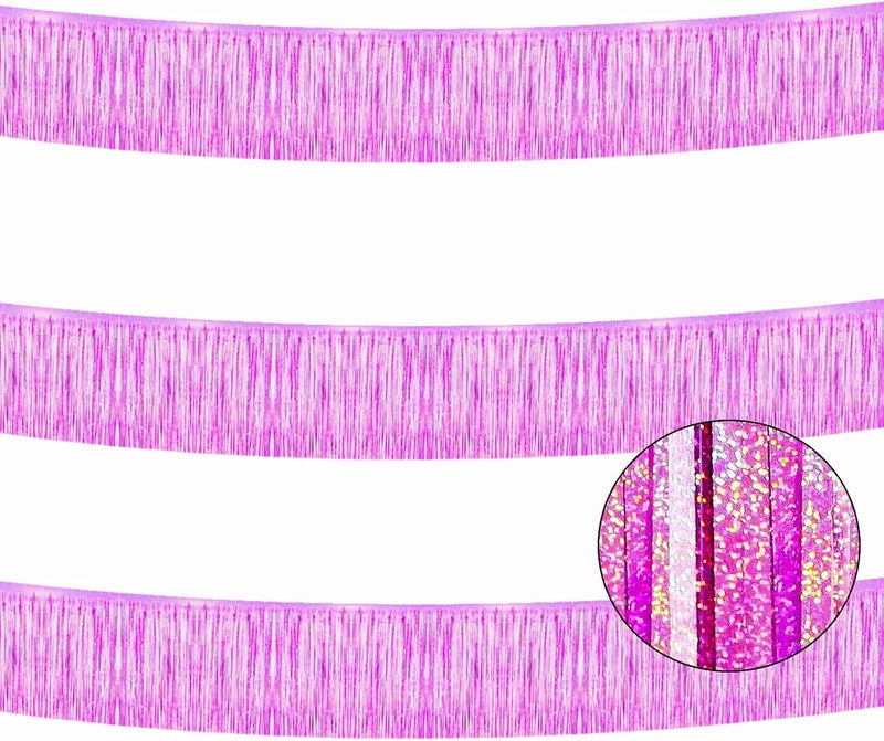 CareCheer 3 Pack Total 30 Feet Foil Fringe Garland Lilac Purple Metallic Wall Hanging Drapes Tassel Skirting Tinsel Streamers for Parade Float Trailer Birthday Wedding Party (Iridescent Purple) - Image 1