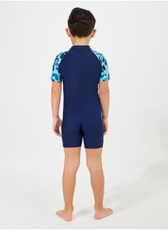 Styli Side Panel Printed Swimsuit with Half Zip  - Image 5