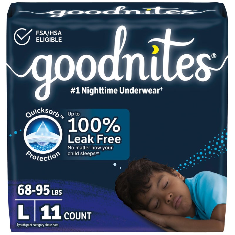 سراويل نوم للأطفال من Goodnites لحالات التبول اللاإرادي حجم كبير 6895 رطل 11 قطعة قد يختلف التعبئة
