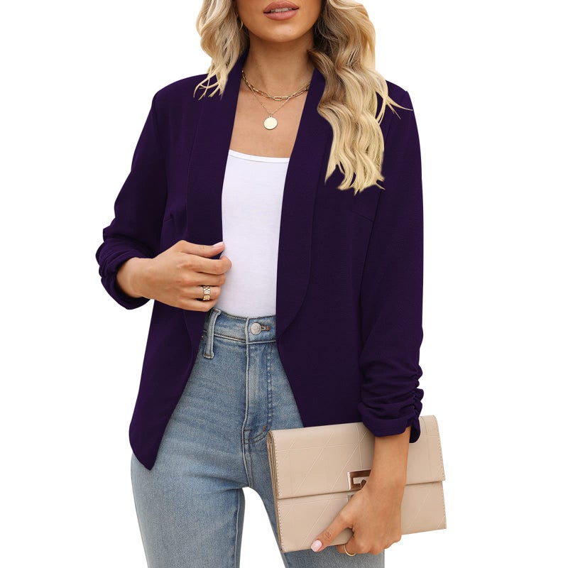 POGTMM POGT Purple Blazer for Women,Formal Jackets Lightweight 3/4 Sleeve Office Blazer (L, Dark Purple) - Image 3