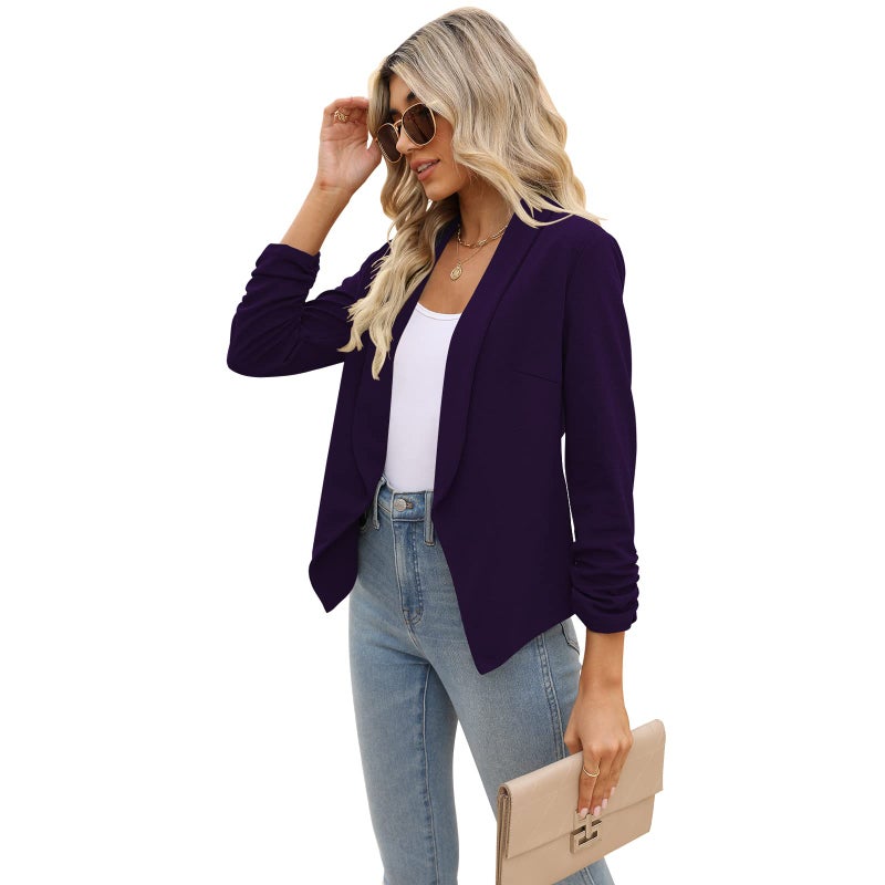 POGTMM POGT Purple Blazer for Women,Formal Jackets Lightweight 3/4 Sleeve Office Blazer (L, Dark Purple) - Image 4