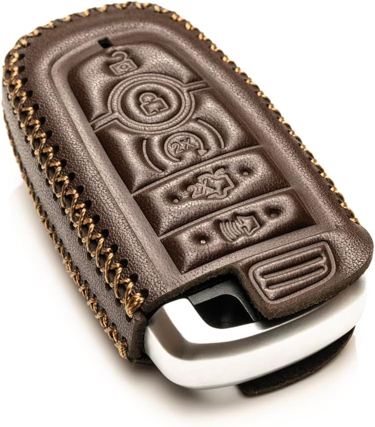 Vitodeco Genuine Leather Smart Key Fob Case Cover Protector Compatible with Lincoln Aviator, Corsair, Nautilus, Navigator (2020-2026 Models) - 5 Buttons, Brown - Image 3
