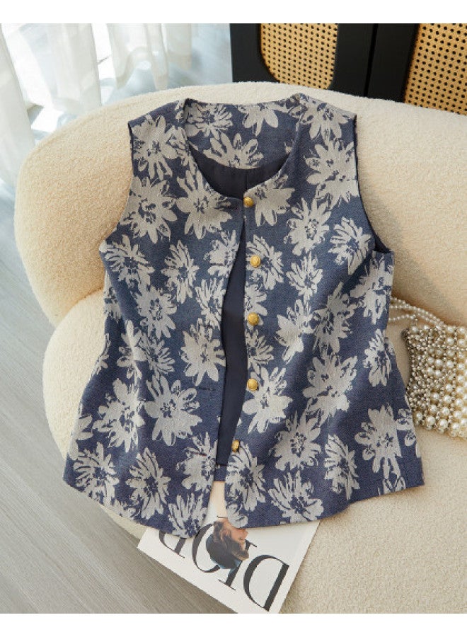 XINYANG New Chinese-Style National Wind Set Women 2025 Early Autumn Round Neck Sleeveless Vest Flared A-Line Floral Dress - Image 1