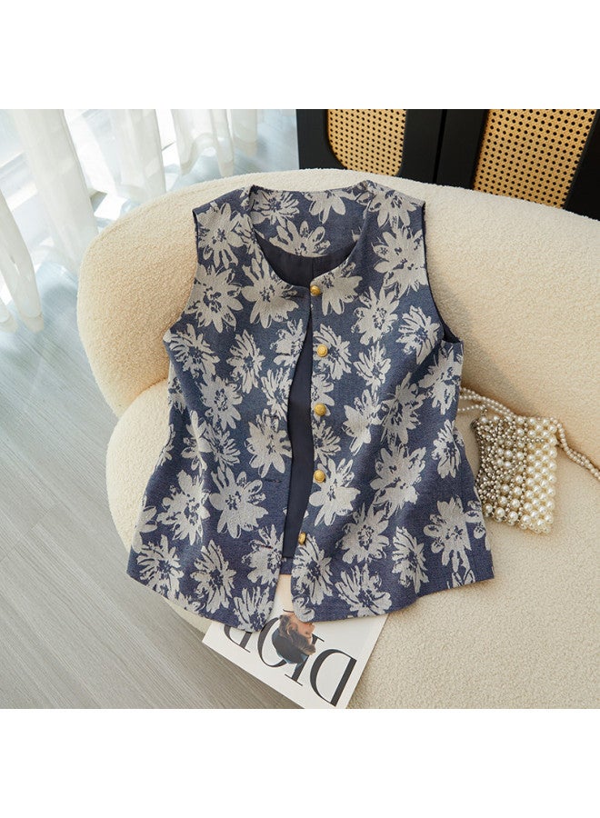 XINYANG New Chinese-Style National Wind Set Women 2025 Early Autumn Round Neck Sleeveless Vest Flared A-Line Floral Dress - Image 2