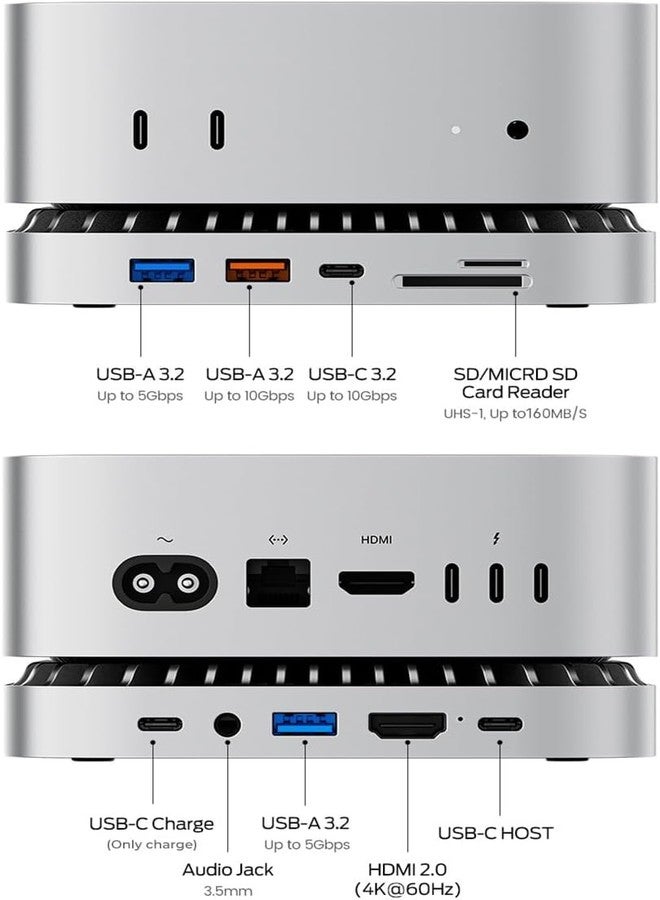 GIISSMO Mac Mini M4 Dock, USB C Hub Aluminium Mac Mini Stand and HDMI Hub for M4 and Pro 2024 with M.2 NVMe/SATA SSD Enclosure, 4K60Hz HDMI, 10G USB A/C, 5G A*2, Charging, SD/TF, Audio - Image 2