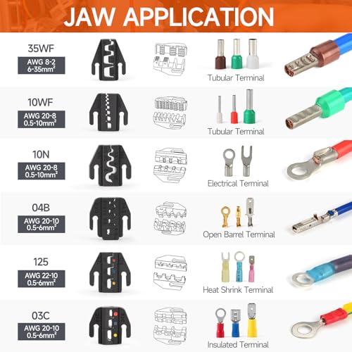 IWISS iCrimp Ratcheting Crimping Tool Set 8 PCS - Quick Exchange Jaw for Heat Shrink, Open Barrel, Insulated and Non-Insulated Ferrules AWG 20-2 - Image 3