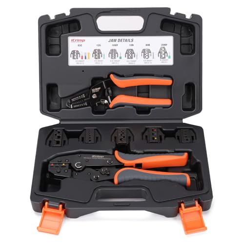 IWISS iCrimp Ratcheting Crimping Tool Set 8 PCS - Quick Exchange Jaw for Heat Shrink, Open Barrel, Insulated and Non-Insulated Ferrules AWG 20-2 - Image 1