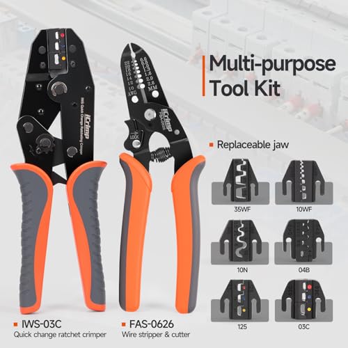 IWISS iCrimp Ratcheting Crimping Tool Set 8 PCS - Quick Exchange Jaw for Heat Shrink, Open Barrel, Insulated and Non-Insulated Ferrules AWG 20-2 - Image 2